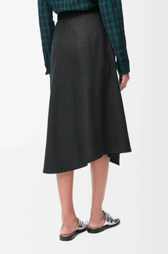 Asymmetric skirt in wool and cashmere Charcoal Melange