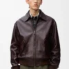 Aviator jacket in deerskin Oxblood