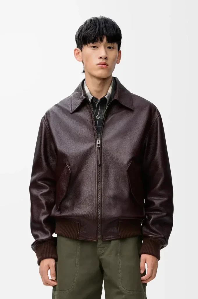 Aviator jacket in deerskin Oxblood