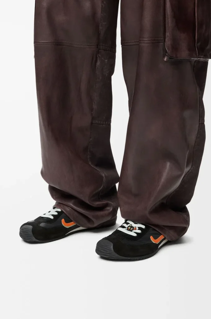 Ballet Runner 2.0 in nylon and calfskin Black/Orange/Pale Green