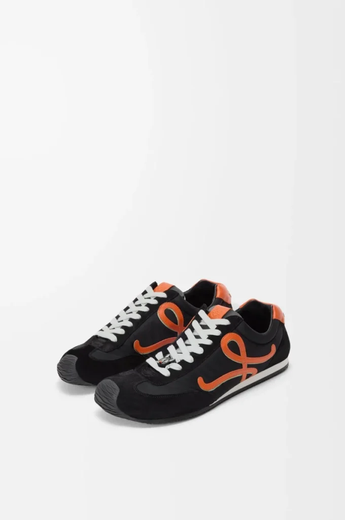 Ballet Runner 2.0 in nylon and calfskin Black/Orange/Pale Green