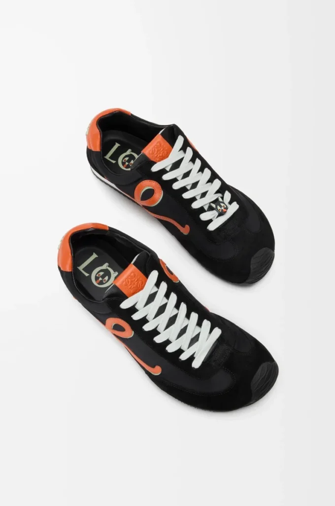 Ballet Runner 2.0 in nylon and calfskin Black/Orange/Pale Green