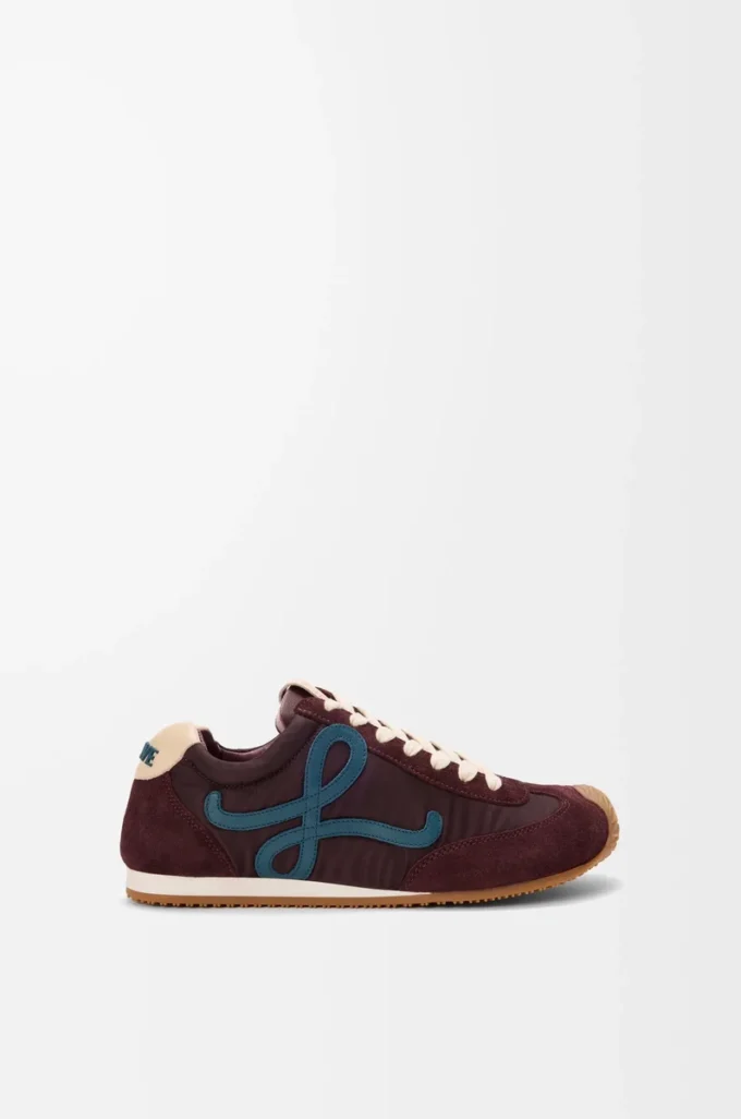 Ballet Runner 2.0 in nylon and calfskin Burgundy/Duck Blue/Dough