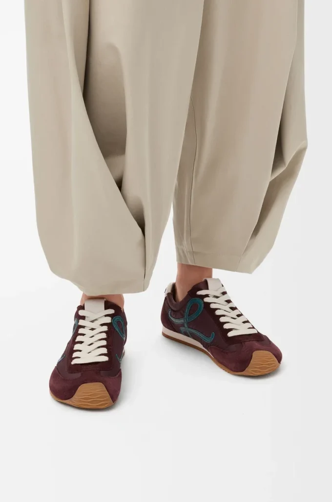 Ballet Runner 2.0 in nylon and calfskin Burgundy/Duck Blue/Dough