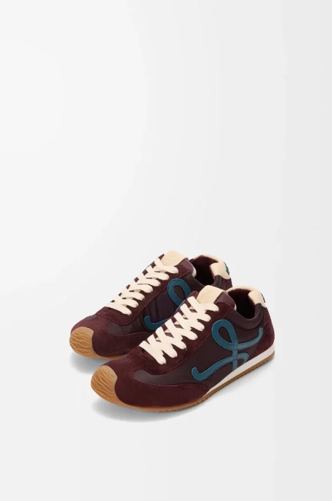 Ballet Runner 2.0 in nylon and calfskin Burgundy/Duck Blue/Dough