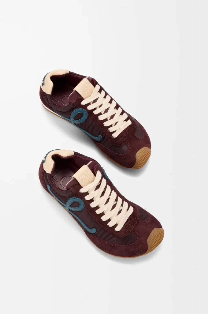 Ballet Runner 2.0 in nylon and calfskin Burgundy/Duck Blue/Dough