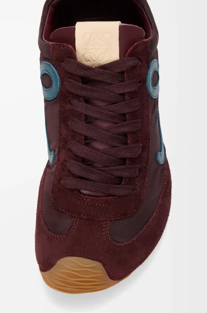 Ballet Runner 2.0 in nylon and calfskin Burgundy/Duck Blue/Dough