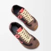 Ballet Runner 2.0 in nylon and calfskin Chocolate/Coral/Yellow