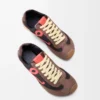Ballet Runner 2.0 in nylon and calfskin Chocolate/Coral/Yellow