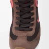 Ballet Runner 2.0 in nylon and calfskin Chocolate/Coral/Yellow