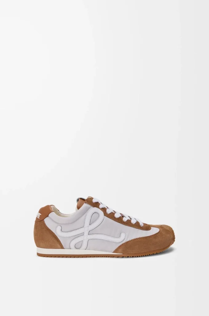 Ballet Runner 2.0 in nylon and calfskin Grey/White/Tan