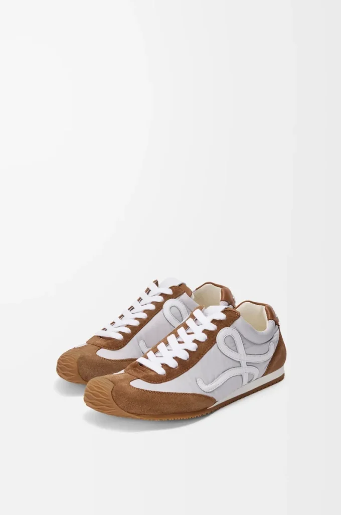 Ballet Runner 2.0 in nylon and calfskin Grey/White/Tan