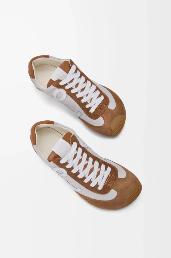 Ballet Runner 2.0 in nylon and calfskin Grey/White/Tan