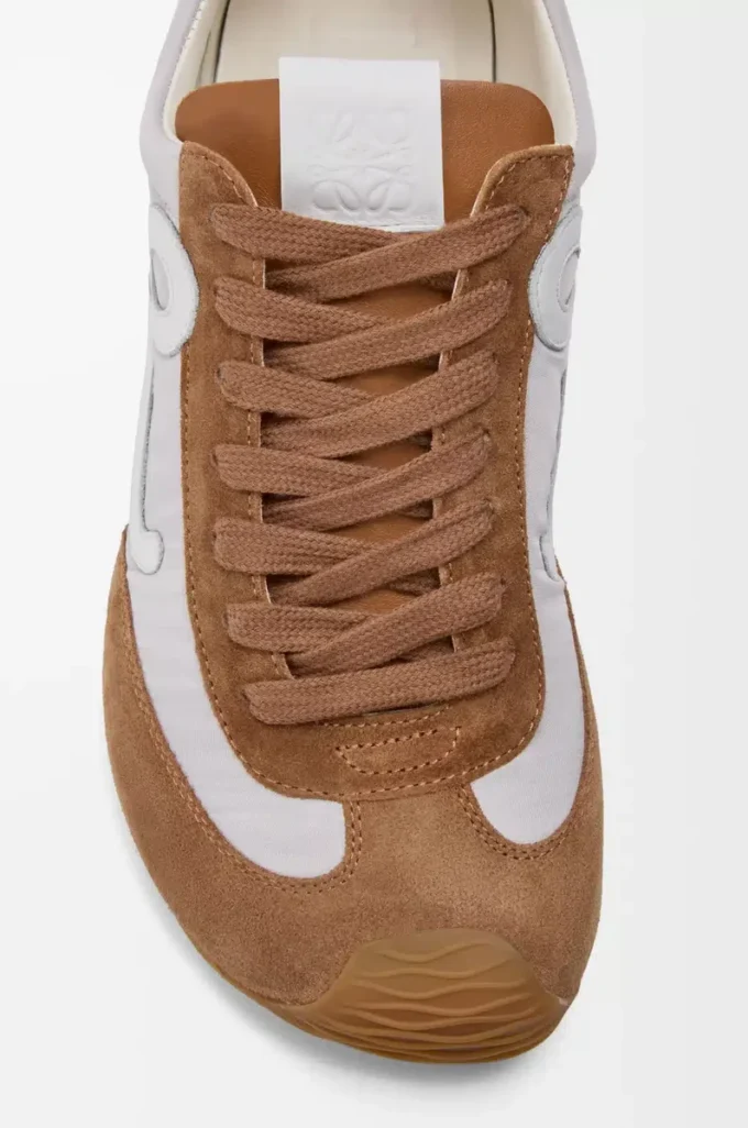 Ballet Runner 2.0 in nylon and calfskin Grey/White/Tan