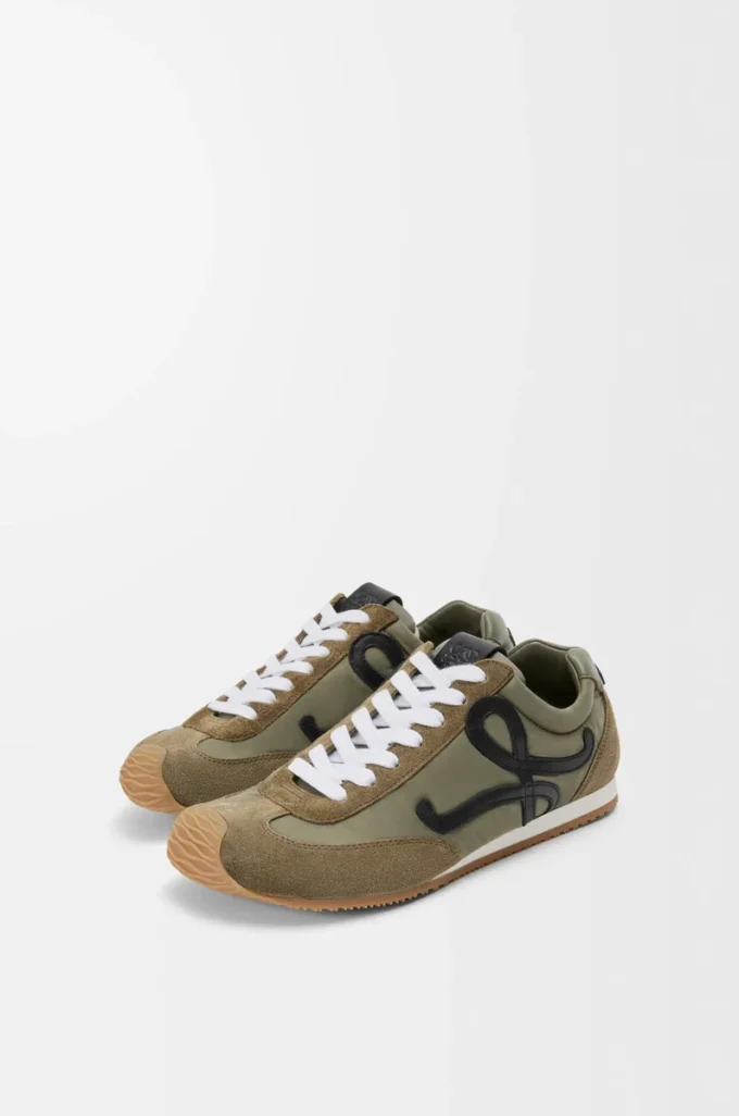 Ballet Runner 2.0 in nylon and calfskin Light Khaki/Black/White