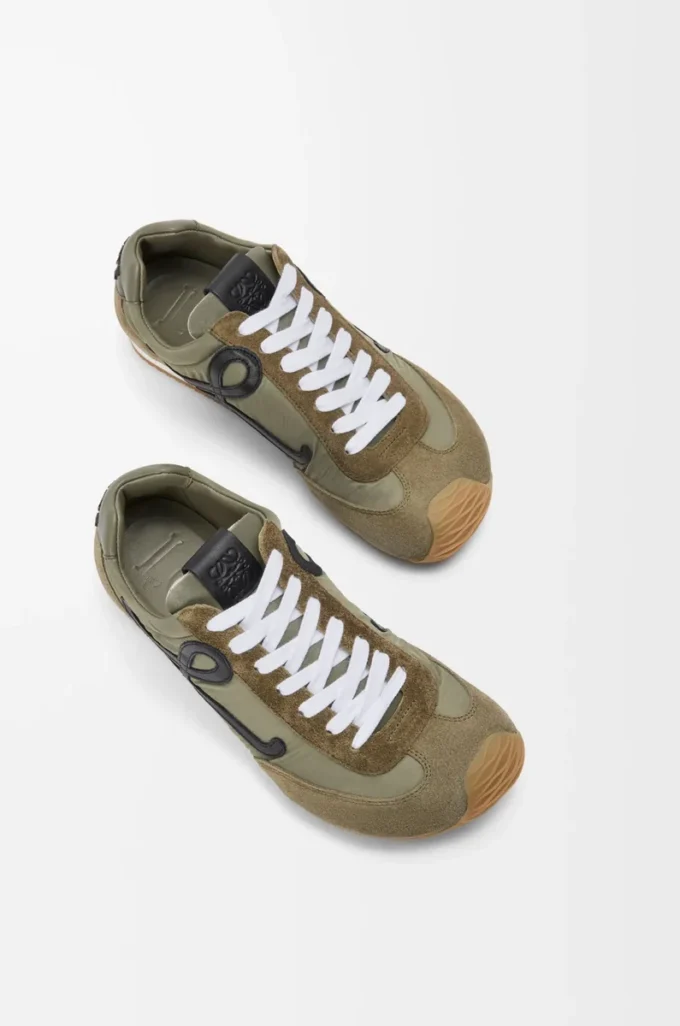 Ballet Runner 2.0 in nylon and calfskin Light Khaki/Black/White