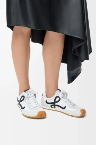 Ballet Runner 2.0 in nylon and calfskin White/Black
