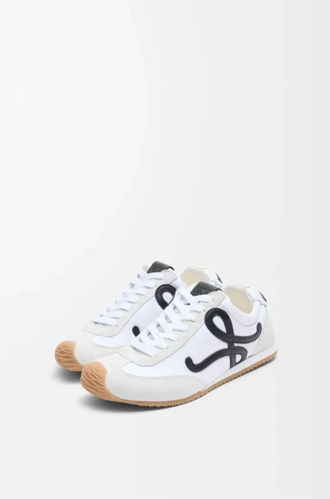 Ballet Runner 2.0 in nylon and calfskin White/Black