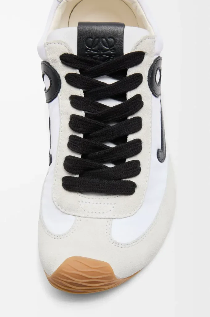 Ballet Runner 2.0 in nylon and calfskin White/Black