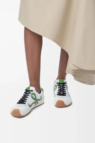 Ballet Runner 2.0 in nylon and calfskin White/Grass Green/Dark Orang