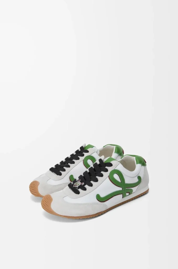Ballet Runner 2.0 in nylon and calfskin White/Grass Green/Dark Orang