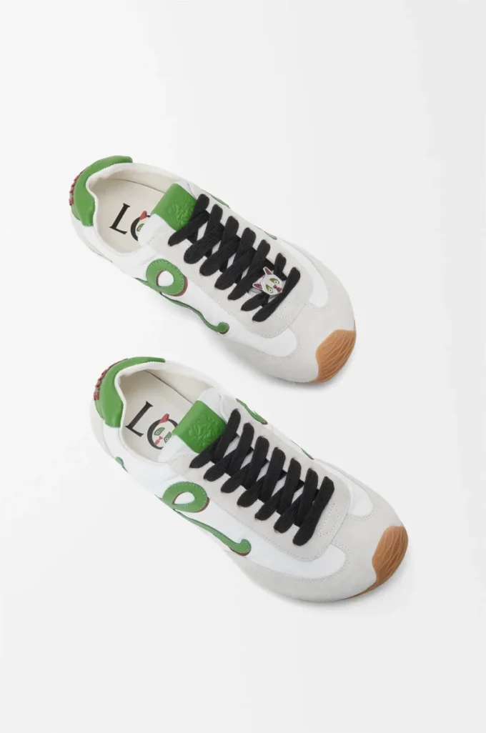 Ballet Runner 2.0 in nylon and calfskin White/Grass Green/Dark Orang