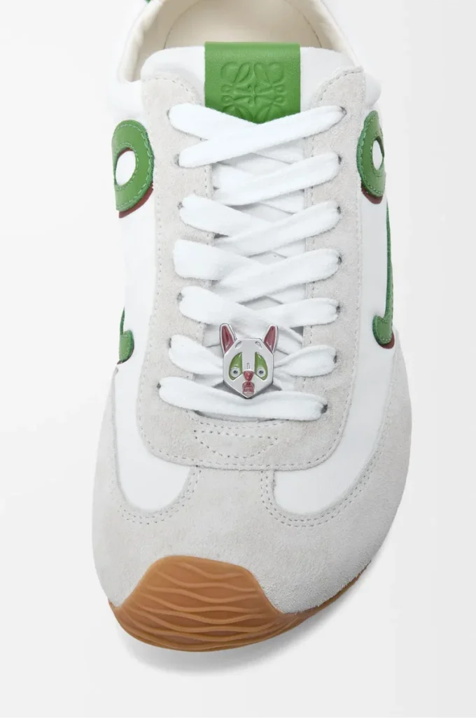 Ballet Runner 2.0 in nylon and calfskin White/Grass Green/Dark Orang