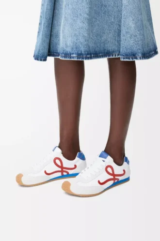 Ballet Runner 2.0 in nylon and calfskin White/Red/Blue