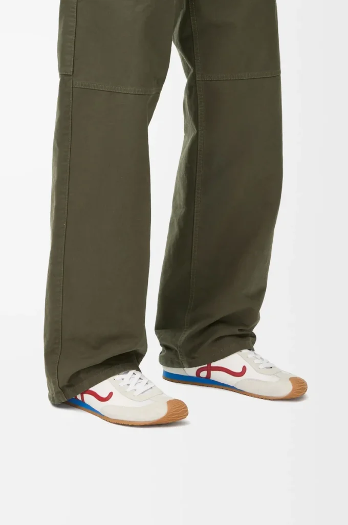 Ballet Runner 2.0 in nylon and calfskin White/Red/Blue