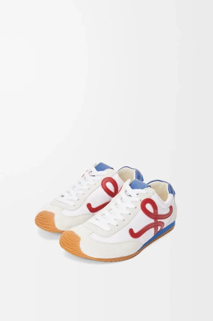 Ballet Runner 2.0 in nylon and calfskin White/Red/Blue