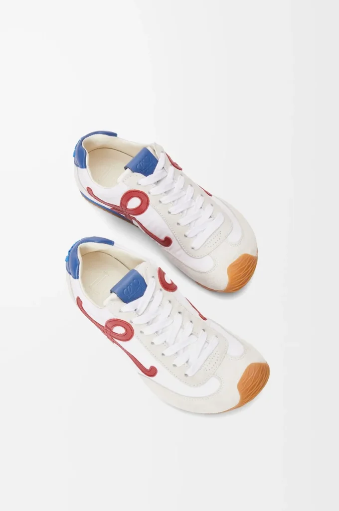 Ballet Runner 2.0 in nylon and calfskin White/Red/Blue