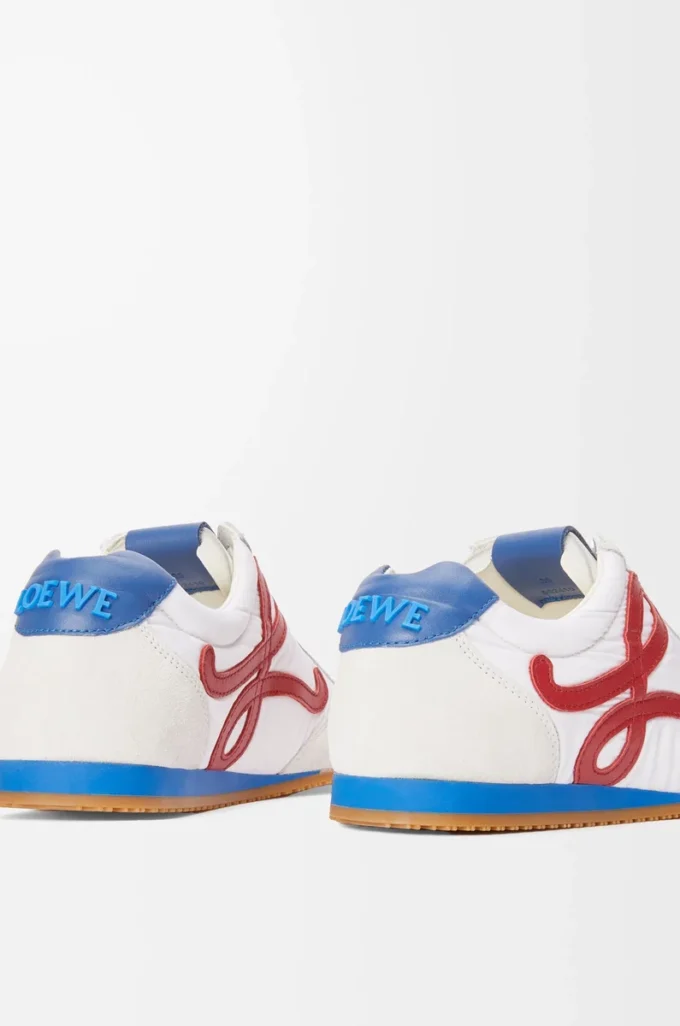 Ballet Runner 2.0 in nylon and calfskin White/Red/Blue