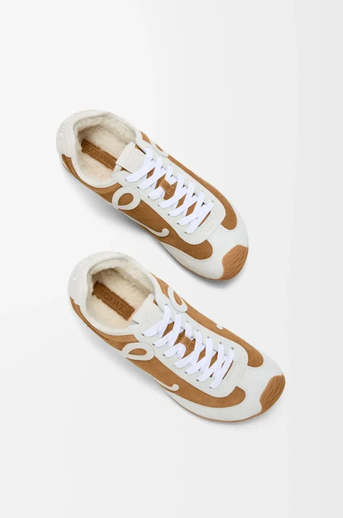 Ballet Runner 2.0 in suede and shearling Tan/White