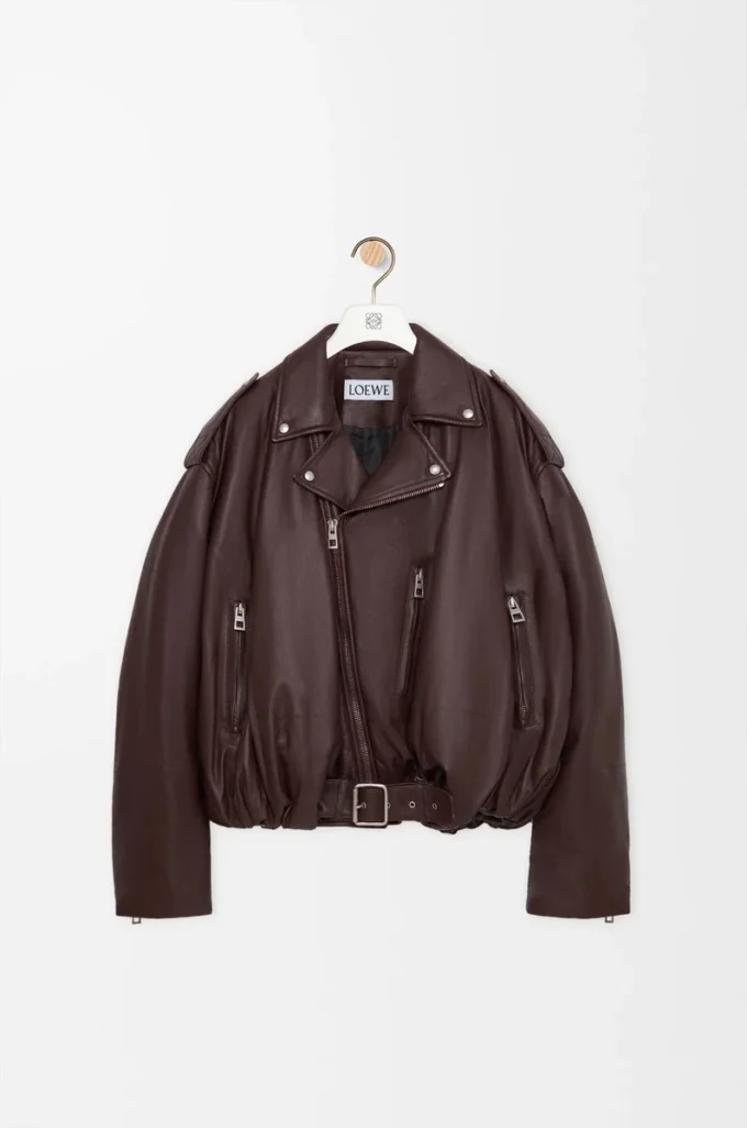 Balloon biker jacket in nappa lambskin Dark Brown