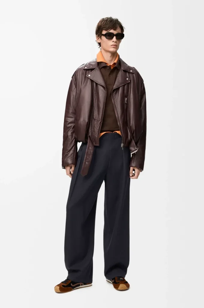 Balloon biker jacket in nappa lambskin Dark Brown