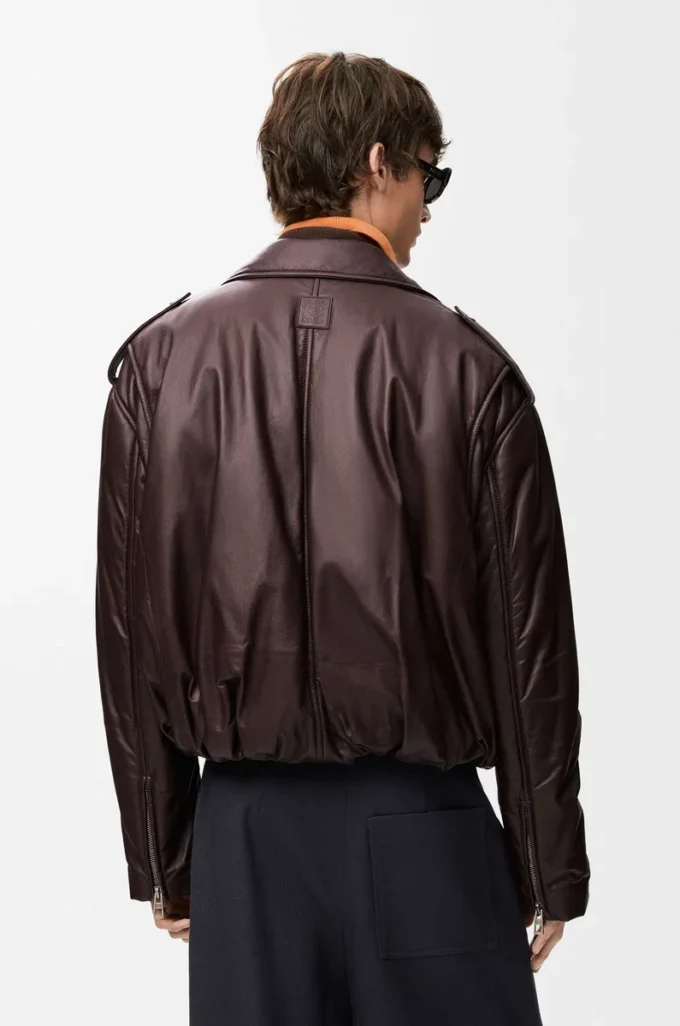 Balloon biker jacket in nappa lambskin Dark Brown