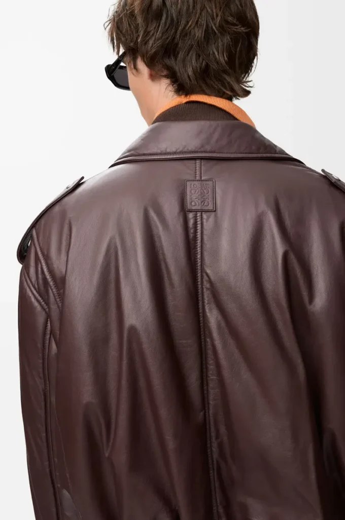 Balloon biker jacket in nappa lambskin Dark Brown