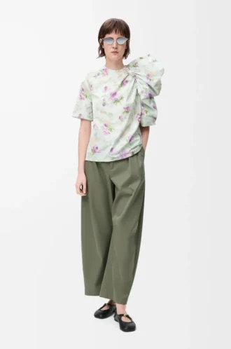 Barrel trousers in cotton and silk Khaki Green