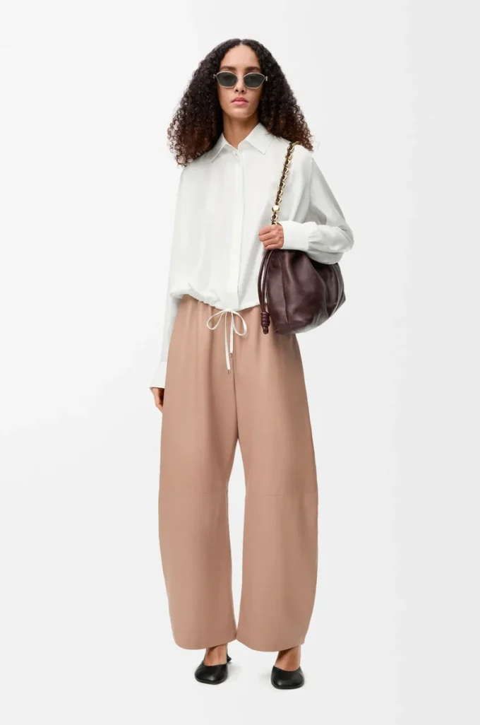 Barrel trousers in nappa lambskin Beige Barrel trousers in nappa lambskin Beige