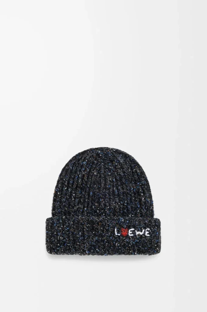 Beanie in wool, silk and alpaca blend Black Melange