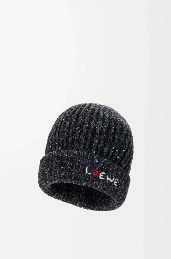 Beanie in wool, silk and alpaca blend Black Melange