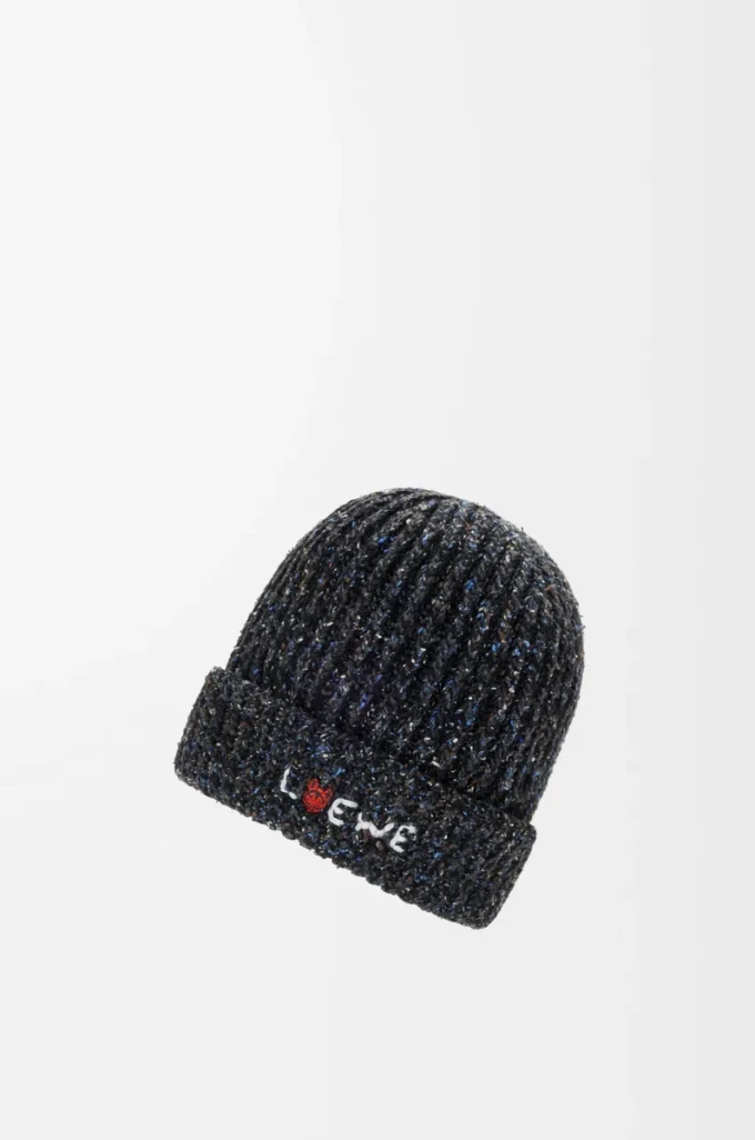 Beanie in wool, silk and alpaca blend Black Melange