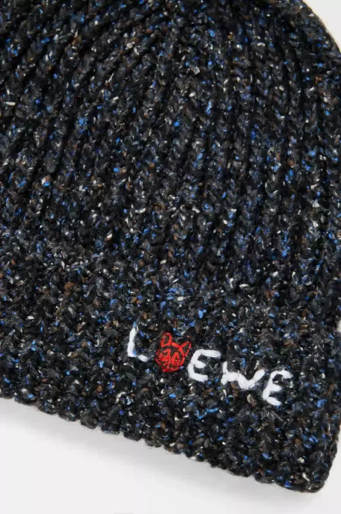 Beanie in wool, silk and alpaca blend Black Melange