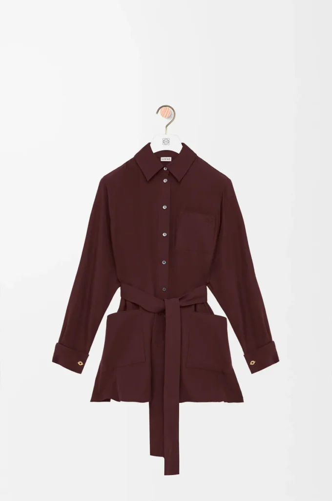 Belted blouse in silk Burgundy Belted blouse in silk Burgundy