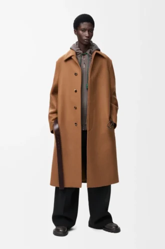 Belted coat in wool Camel/Brown