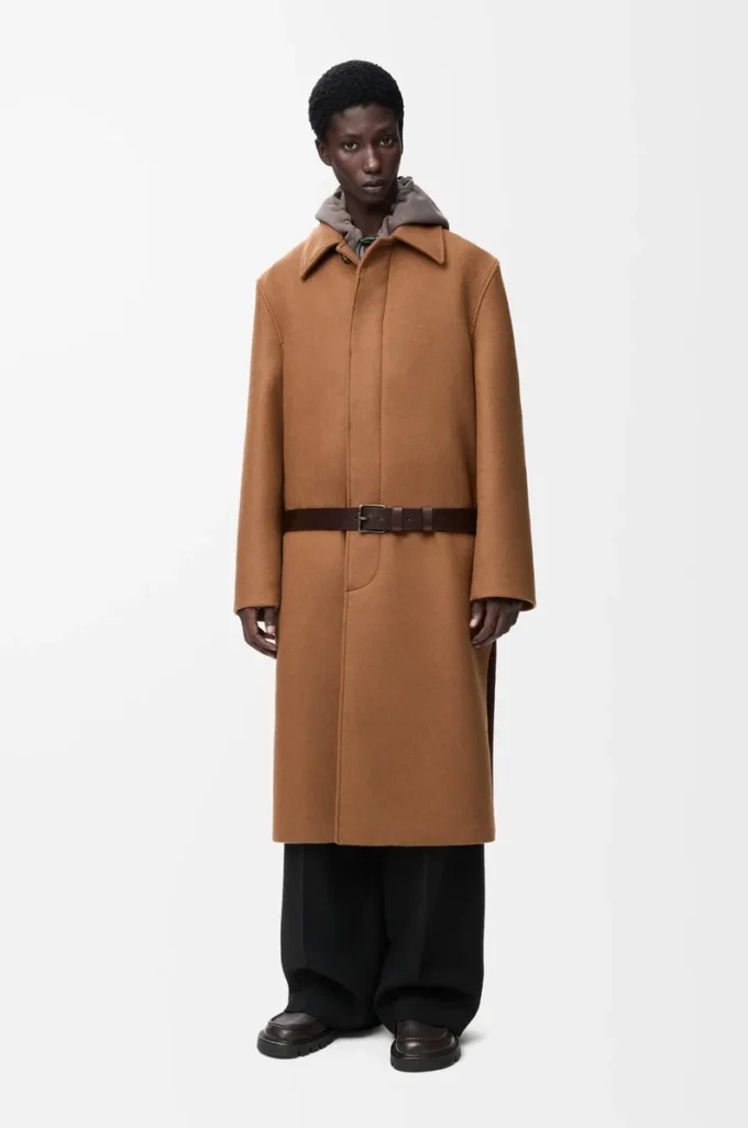 Belted coat in wool Camel/Brown