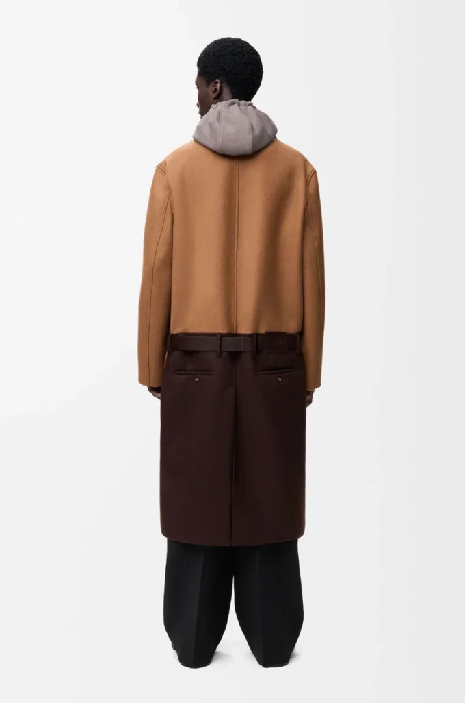 Belted coat in wool Camel/Brown