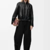 Belted jacket in nappa lambskin Black