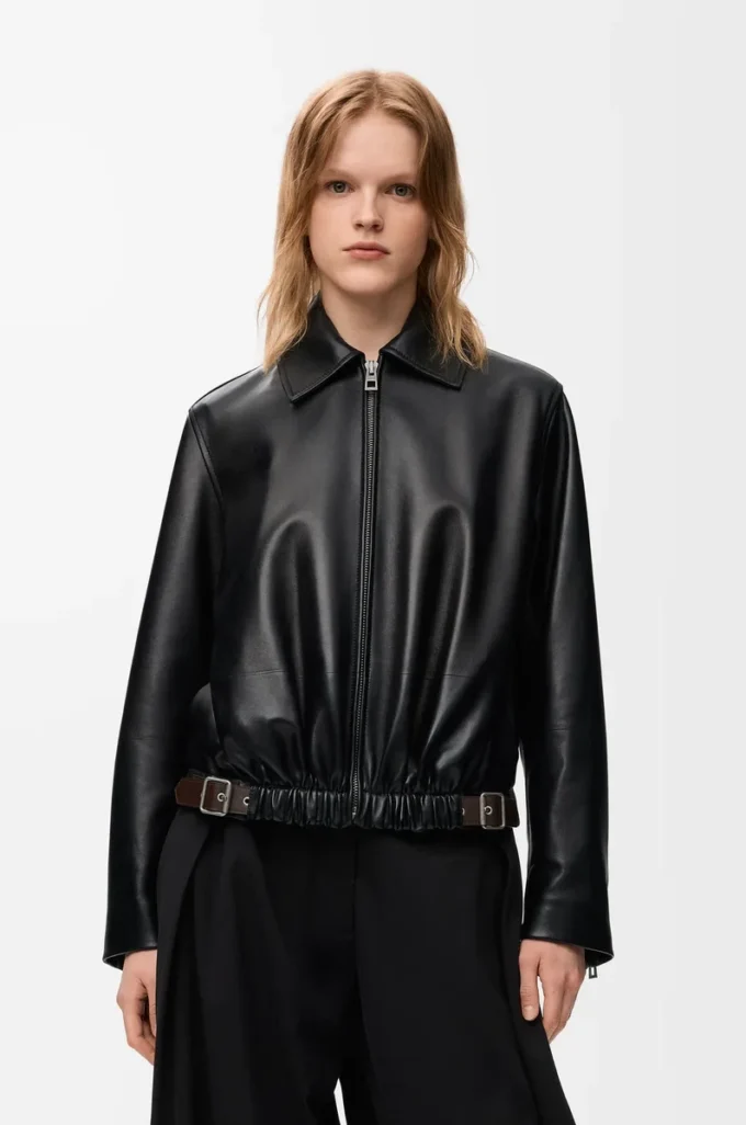 Belted jacket in nappa lambskin Black