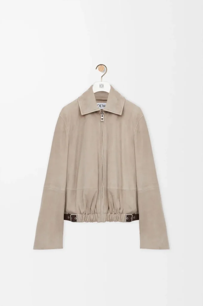Belted jacket in suede goatskin Dark Beige